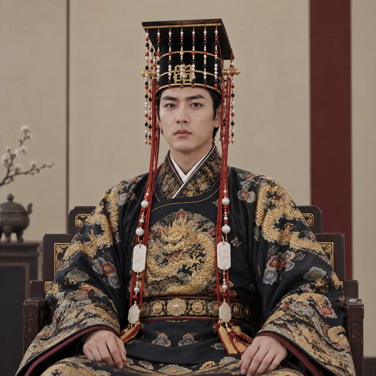 Kaiser Tianhe in der traditionellen Zeremonialtracht des Kaiserhauses